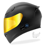 GDM GHOST Full Face Motorcycle Helmet + Intercom Bluetooth Headset + GOLD Shield