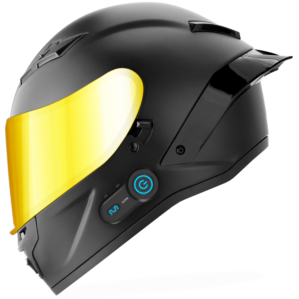 GDM DEMON Bluetooth Motorcycle Helmet with Intercom X-Large / Matte Black / Gold & Clear
