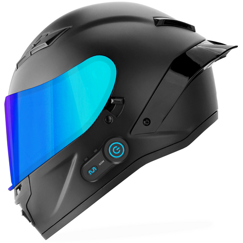 GDM Demon Full Face Motorcycle Helmet + Intercom Bluetooth Headset + Iridium Shield