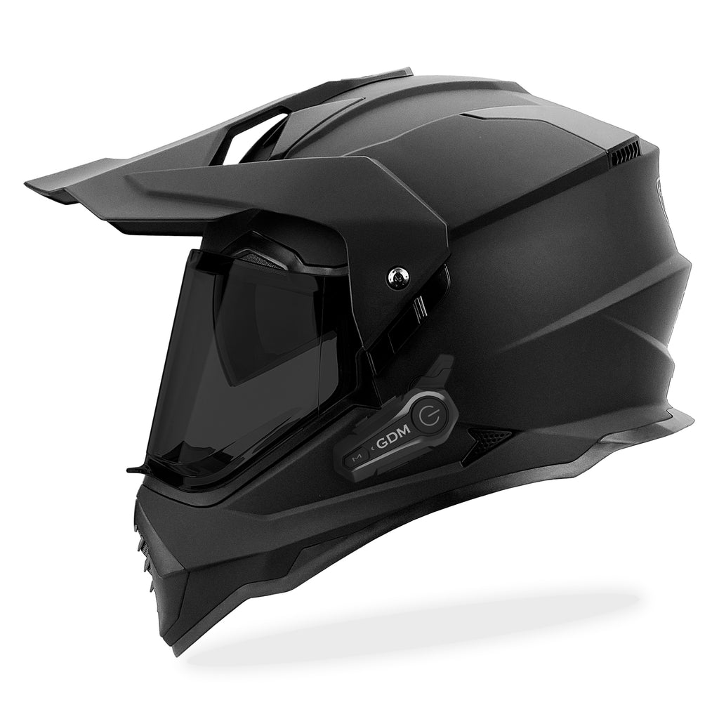 bluetooth motorcycle helmet matte black full face GDM Beast Dual Sport Helmet Matte Black Large / Matte Black / Gold & Clear